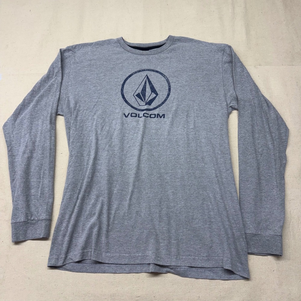 Volcom Mens Long Sleeve Graphic T-Shirt Heather Gray Stone Logo XL